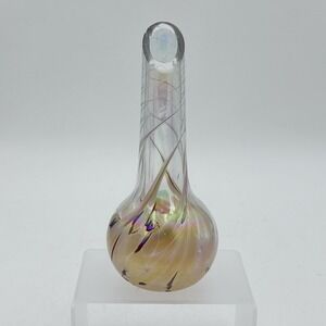 1996 Rosetree Art Glass Vase New Orleans Signed Iridescent Studio Swirl Vintage